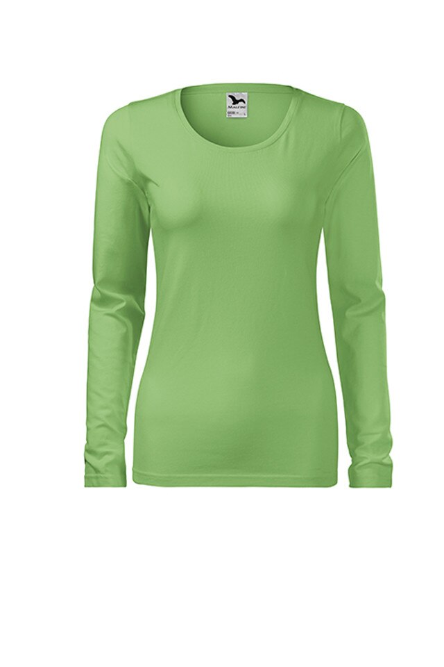 Bluza dama Slim, Malfini, bumbac, maneca lunga, Verde iarba