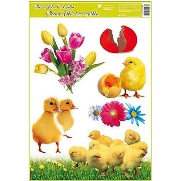 Sticker pentru geam, Pasti - puisori si buchet de lalele, 27 x 20 cm