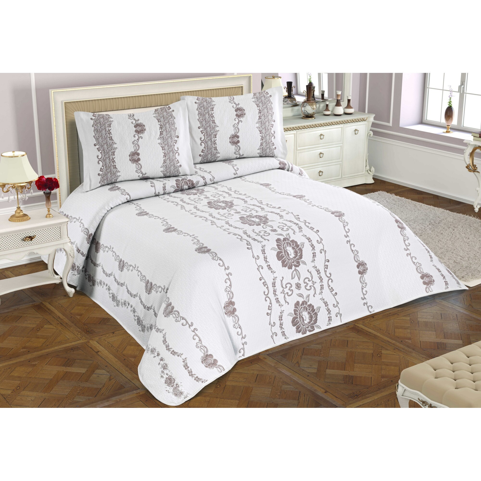 Set Cuvertura dubla de pat cu 2 fete de perna, Valentini Bianco, Deluxe Collection, Melodia Beige