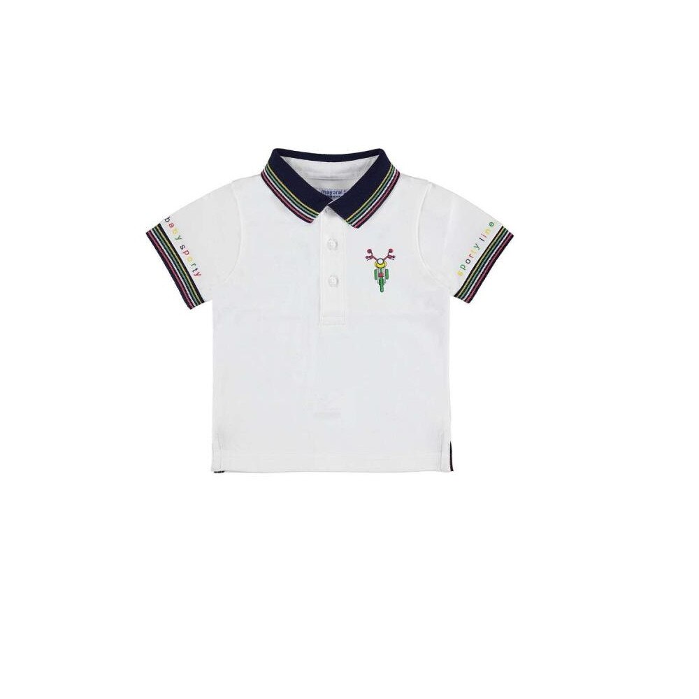 Tricou Polo alb cu aplicatii pentru baietei