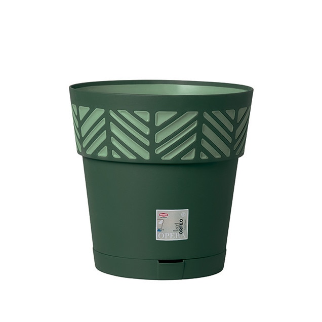 Ghiveci cu farfurie, diametru 30 cm, verde inchis si verde opal, Orfeo