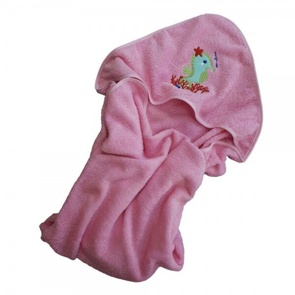 Prosop baie pentru bebelusi cu capison roz 80 x 75 cm