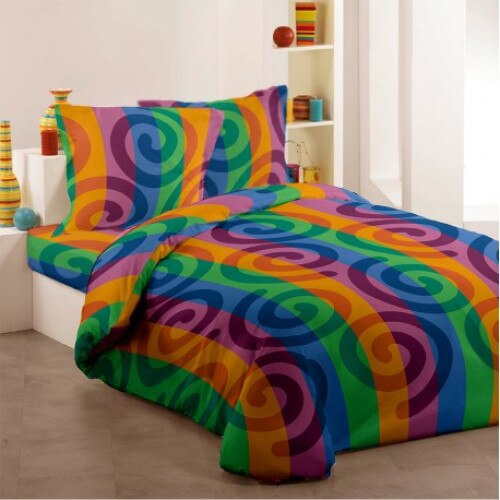 Lenjerie de pat Dormisete Rainbow 180x215 / 50x70, bumbac 100%, pentru pat 2 persoane, 4 piese