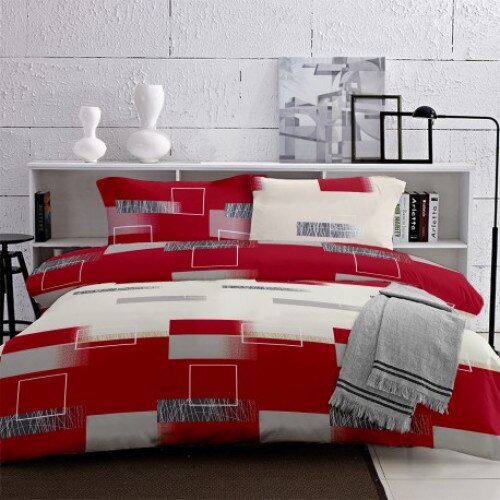 Lenjerie de pat Dormisete Minimal Red 180x215 / 50x70, bumbac 100%, pentru pat 2 persoane, 4 piese