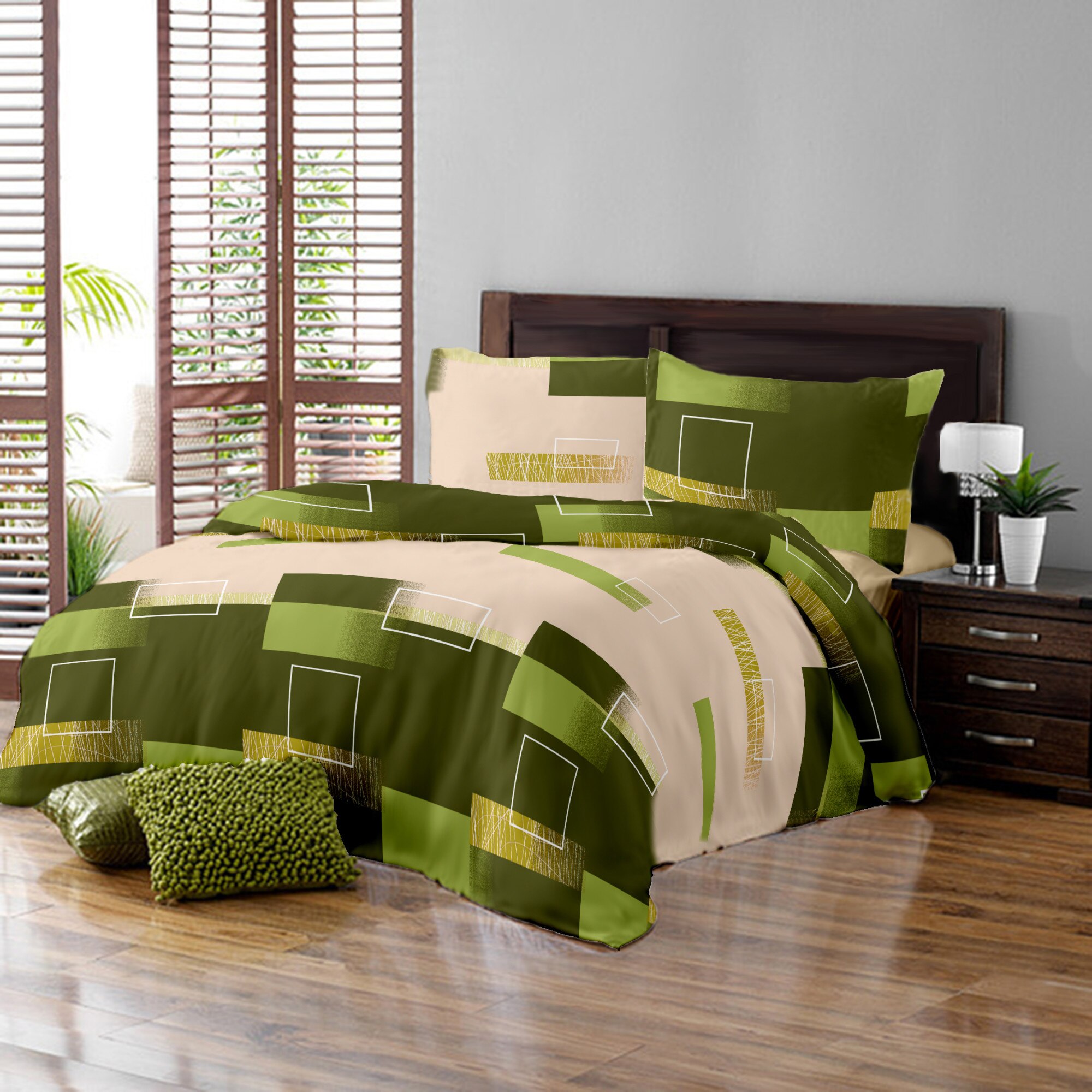 Lenjerie de pat Dormisete Minimal VerdeX, 200x220 / 50x70, bumbac 100%, pentru pat 2 persoane, 4 piese