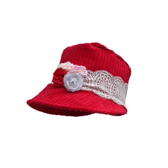 Palarie Piticot PL159 din raiat cu flori si dantela, Rosu