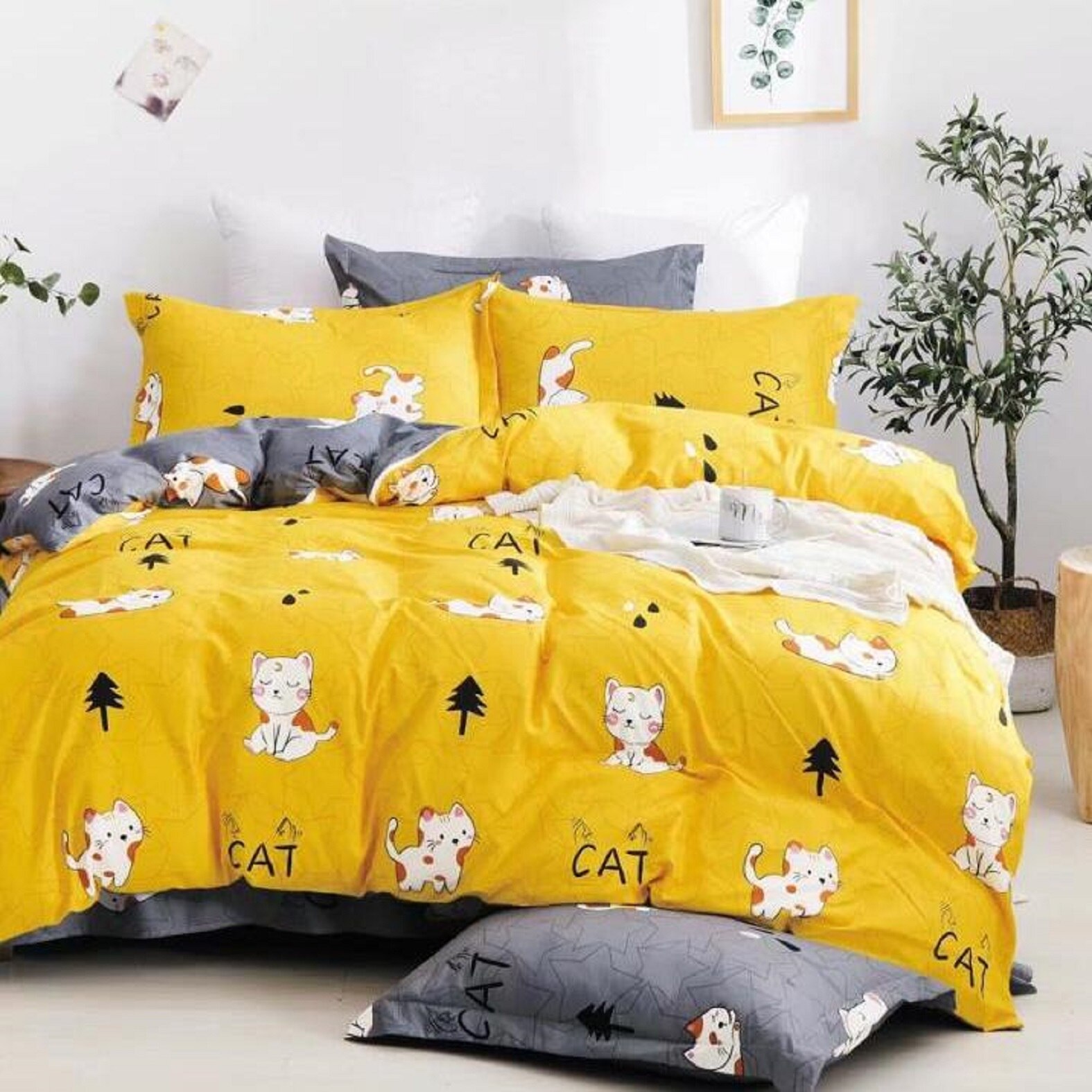 Lenjerie bumbac satinat 3D 4 piese, 2 persoane, gri, AX156