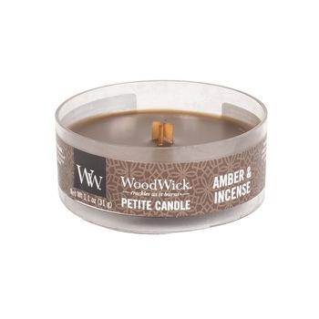 Lumanare Parfumata Petite Amber & Incense, WoodWick® Lumanare Parfumata Petite Amber & Incense, WoodWick®