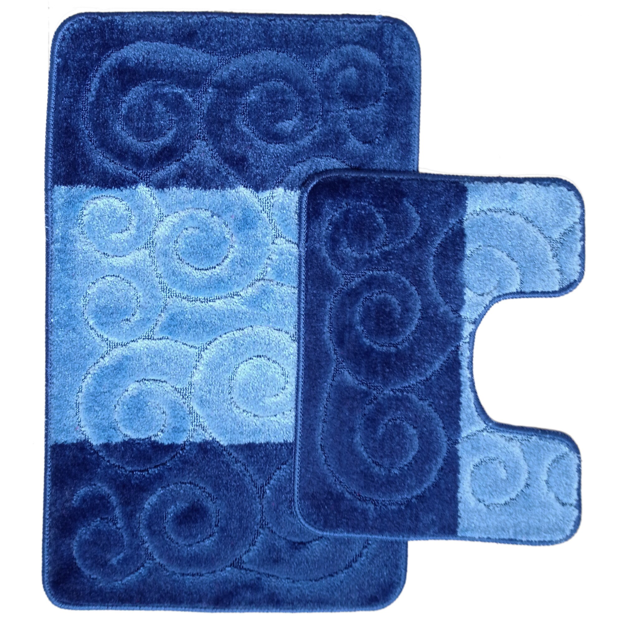 Set 2 covorase baie Basic Standard , 50x80cm/40x50cm, antiderapant, polipropilena, tip dungi , culoare albastru , model melci, gramaj 800 g