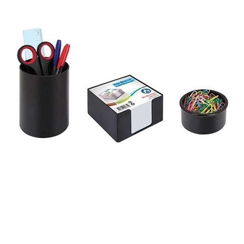Set 3 suporturi pentru articole birou + cub hartie, negru, Ark Set 3 suporturi pentru articole birou + cub hartie, negru, Ark