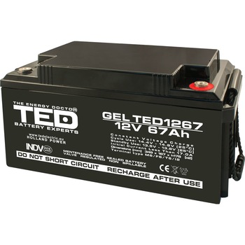 Acumulator stationar 12V 67Ah GEL Terminal M6, TED Electric, etans, UPS, Back-up Acumulator stationar 12V 67Ah GEL Terminal M6, TED Electric, etans, UPS, Back-up