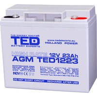 Acumulator Stationar Etans AGM VRLA 12V 23A M5 F12 T12 High Rate, Dimensiuni 181mm x 76mm x h167mm, Pentru UPS Siteme Back-up, TED Electric