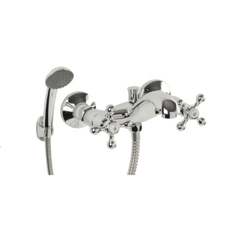 Baterie baie cu dus, Diplon, Ajustabil, Alama, Crom