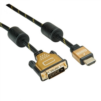 Cablu HDMI la DVI 24+1 pini T-T GOLD 2m, Roline 11.04.5891 Cablu HDMI la DVI 24+1 pini T-T GOLD 2m, Roline 11.04.5891