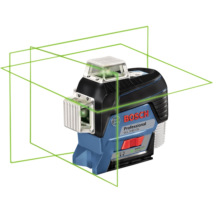 Nivela laser cu linii Bosch Professional GLL 3-80 CG, 30 m, ± 0.2 mm/m, 540 nm dioda laser, clasa alser 2, 3 linii la 360°, accesorii incluse