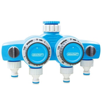 Distribuitor furtun cu 4 cai, Aquacraft 290030, 2 x timer mecanic 120 min Distribuitor furtun cu 4 cai, Aquacraft 290030, 2 x timer mecanic 120 min
