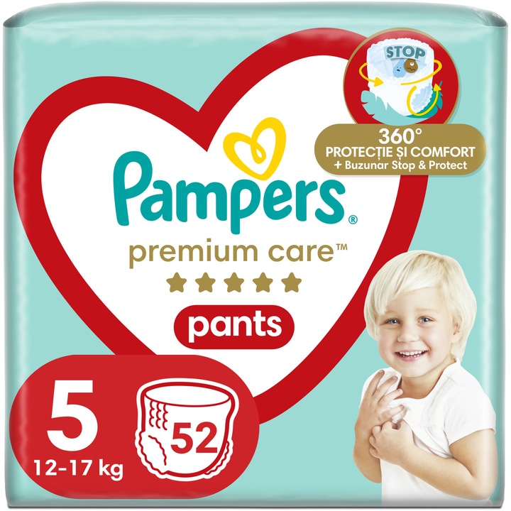Scutece-chilotel Pampers Premium Care Pants Mega Box Marimea 5, 12-17 kg, 52 buc