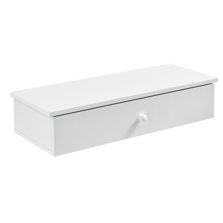 Raft de perete Infinity cu compartiment pentru depozitare, en.casa, 60 x 24 x 12,6 cm, PAL, alb