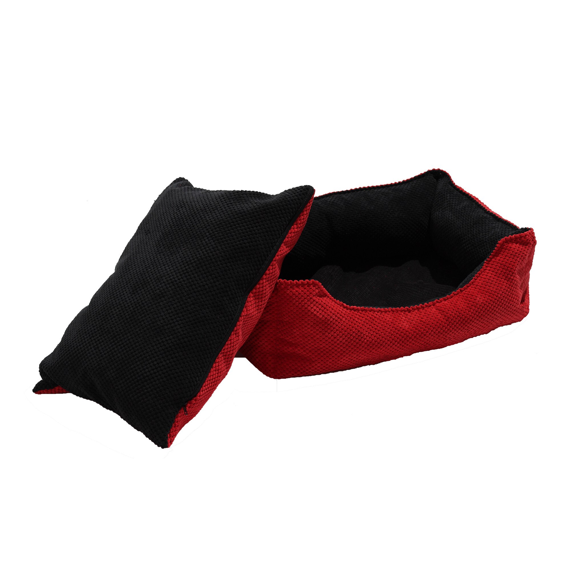 Culcus marime S pentru caine sau pisica, Husa detasabila, Interior IMPERMEABIL - Pufrelax Pets, Red & Black
