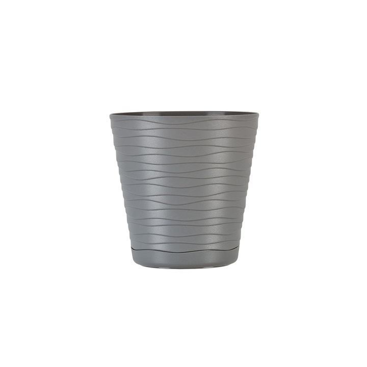 Ghiveci cu farfurie, Tedi diametru 19 cm, gri