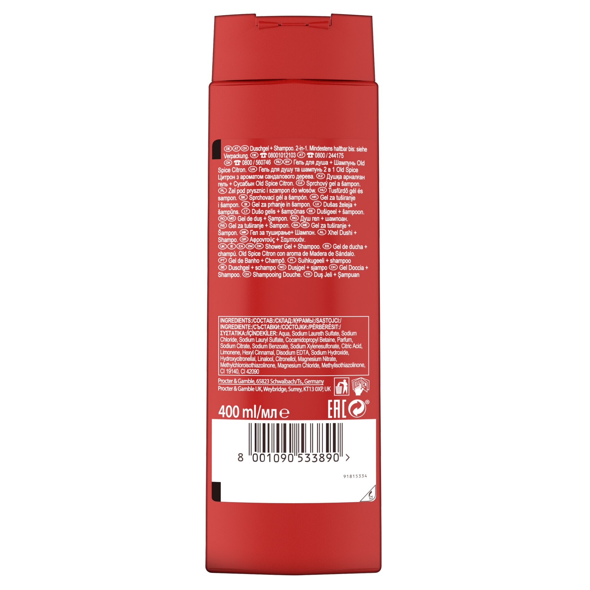 Gel de dus si sampon, Old Spice, Citron, Pentru barbati, 6x400 ml eMAG.ro