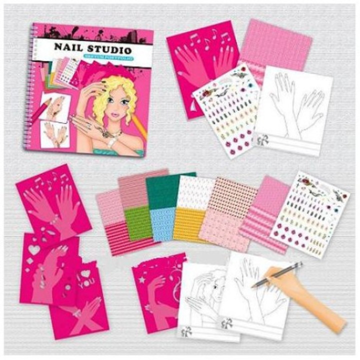 Комплект за рисуване и декорация Bambino Маникюрист, Книжка и 4бр Флумастри, Многоцветен