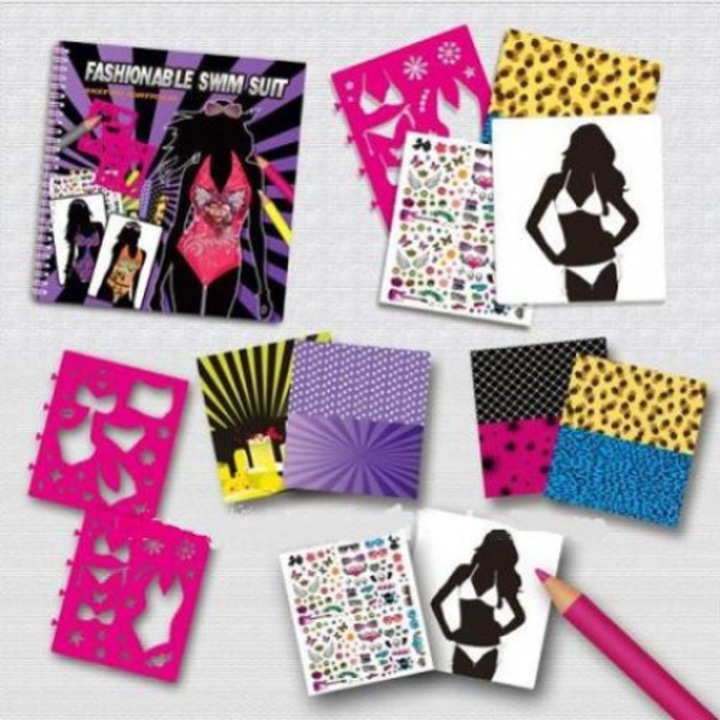 Комплект за рисуване и декорация Bambino Бански костюми, Книжка и 4бр Флумастри, Многоцветен