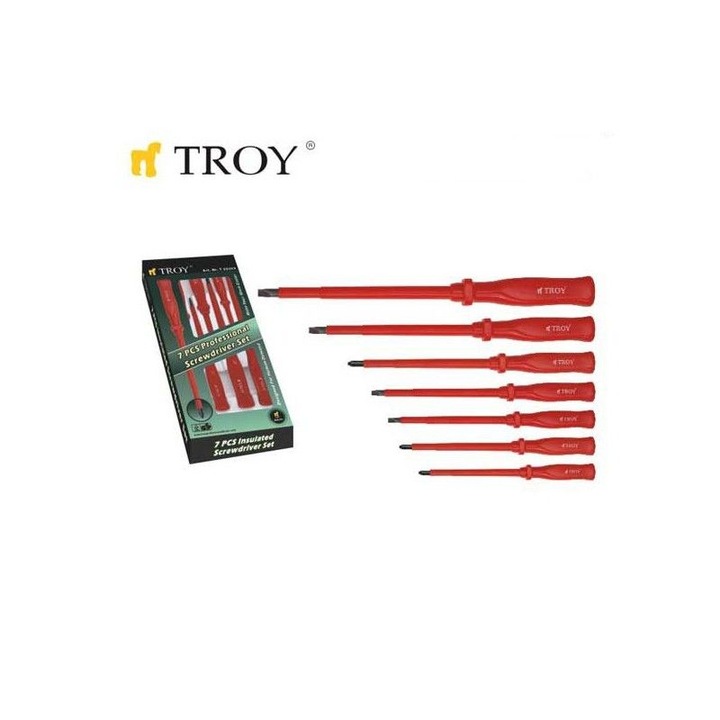 Комплект изолирани отвертки TROY, 7 броя, Червен