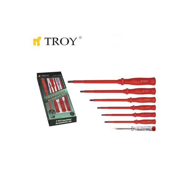Комплект професионални изолирани отвертки, 7 броя, TROY