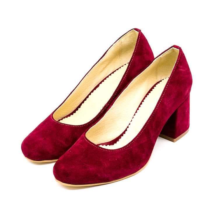 Pantofi clasici, TUNGUS, piele naturala,culoare grena velur , toc 6 cm