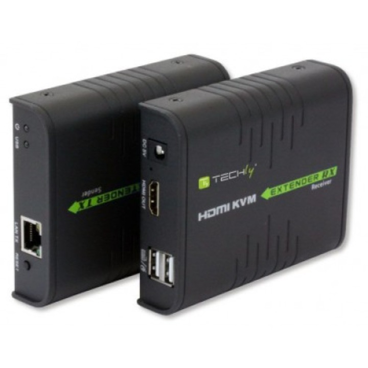 Techly IDATA HDMI-KVM2 HDMI extender KVM funkcióval, over IP, 120 méter, Full HD
