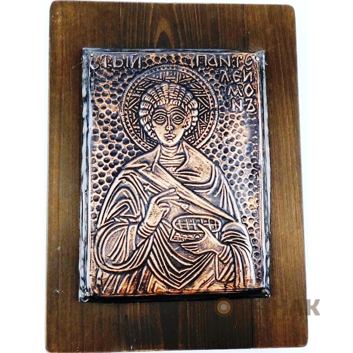 Медна икона Свети Панталеймон, Oreshak, медна ламарина, 26х20