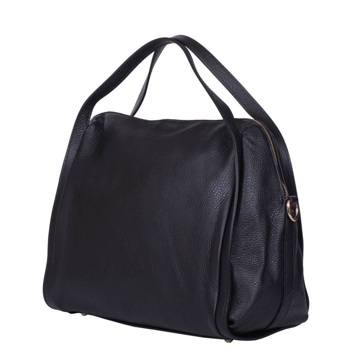 Евелин черна дамска чанта от естествена кожа