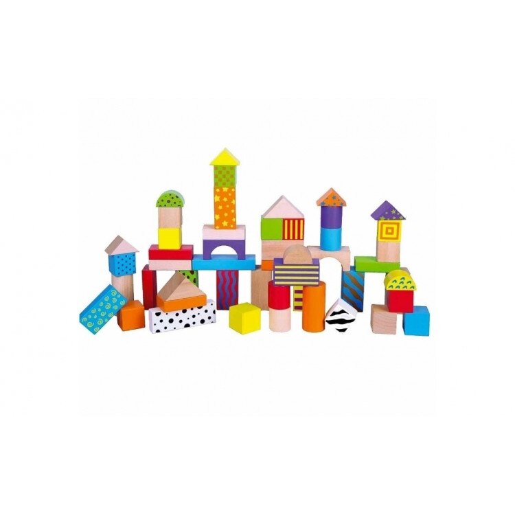 Set 50 cuburi din lemn multicolore - eMAG.ro