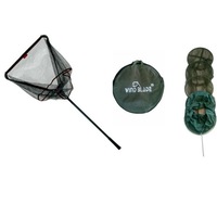 Set Juvelnic de pescuit Wind Blade, Rotund cu prinderi de aluminiu + Minciog telescopic cu cap triunghiular, plasa deasa, lungime maner maner 200 cm