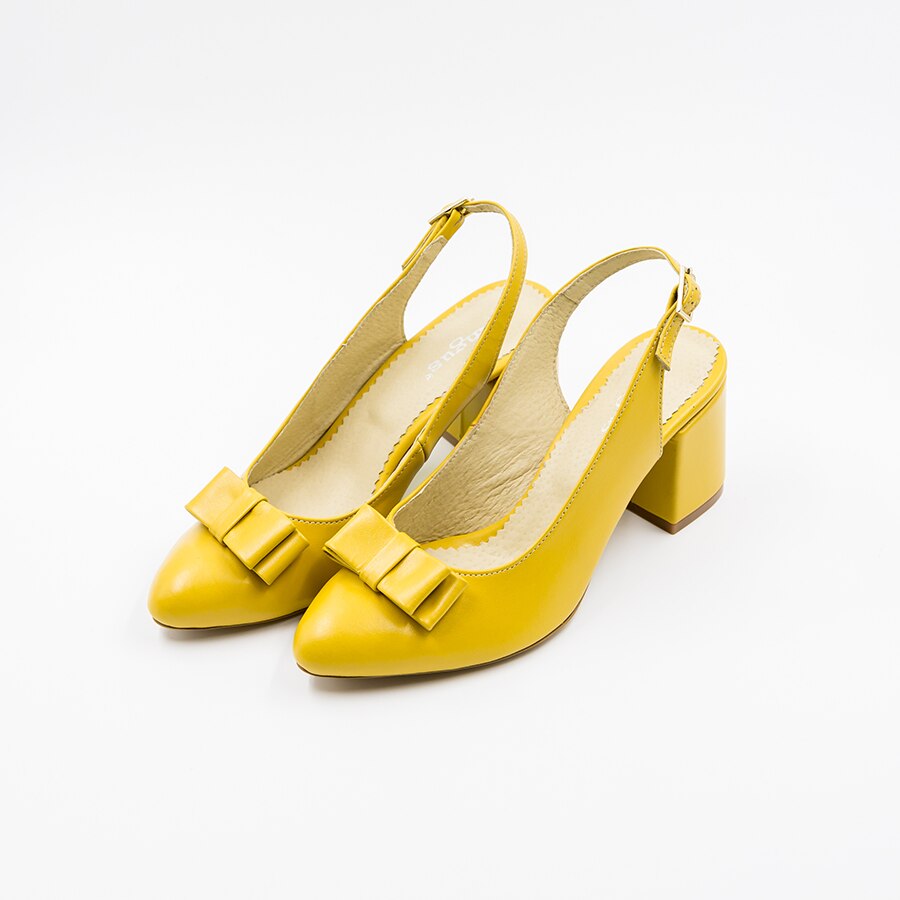 Sandale, TUNGUS, din piele naturala galbena, toc 6 cm, Galben