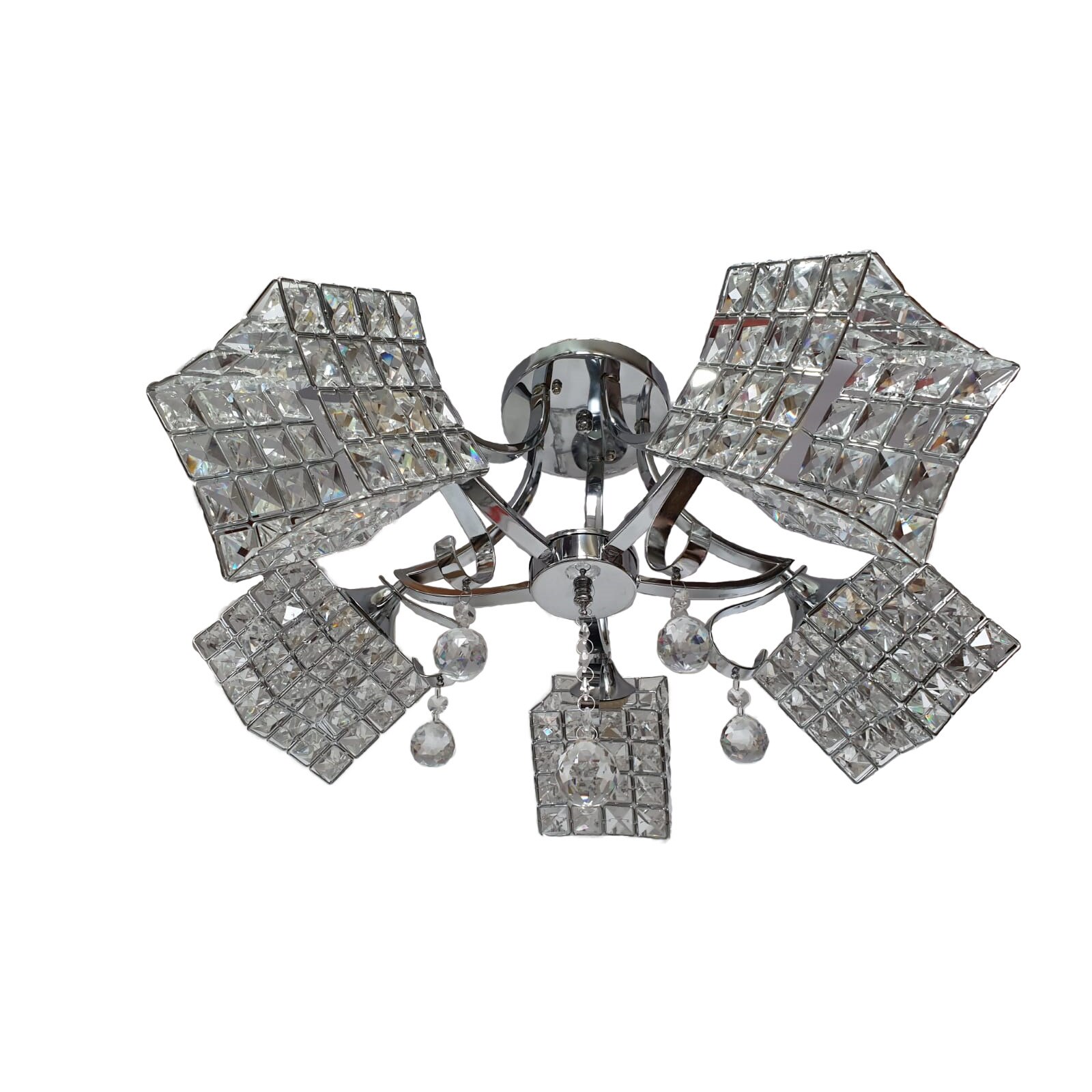 Lustra Rich 10180/5, rotund, 3*e27, schelet inox, abajur semitransparent cristal