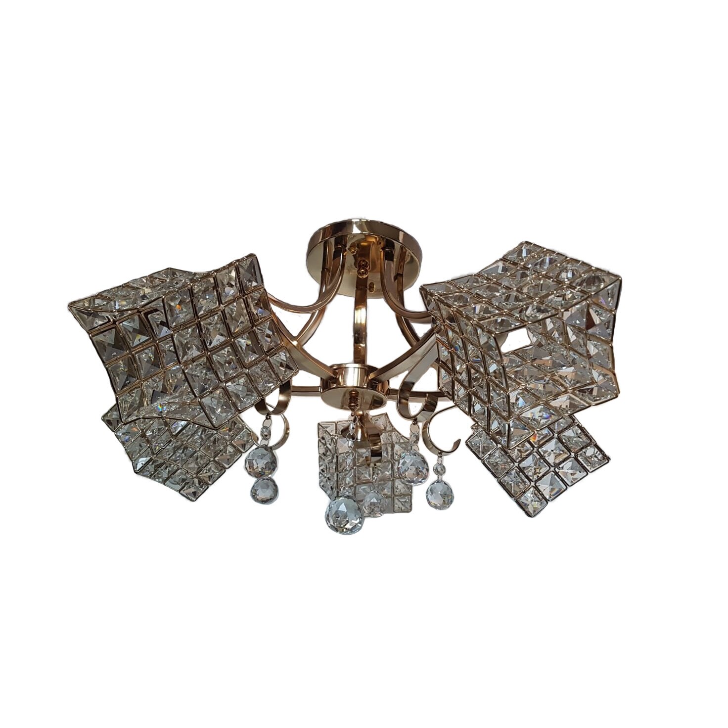 Lustra Rich 10180/5, rotund, 5*e27, schelet auriu, abajur semitransparent cristal