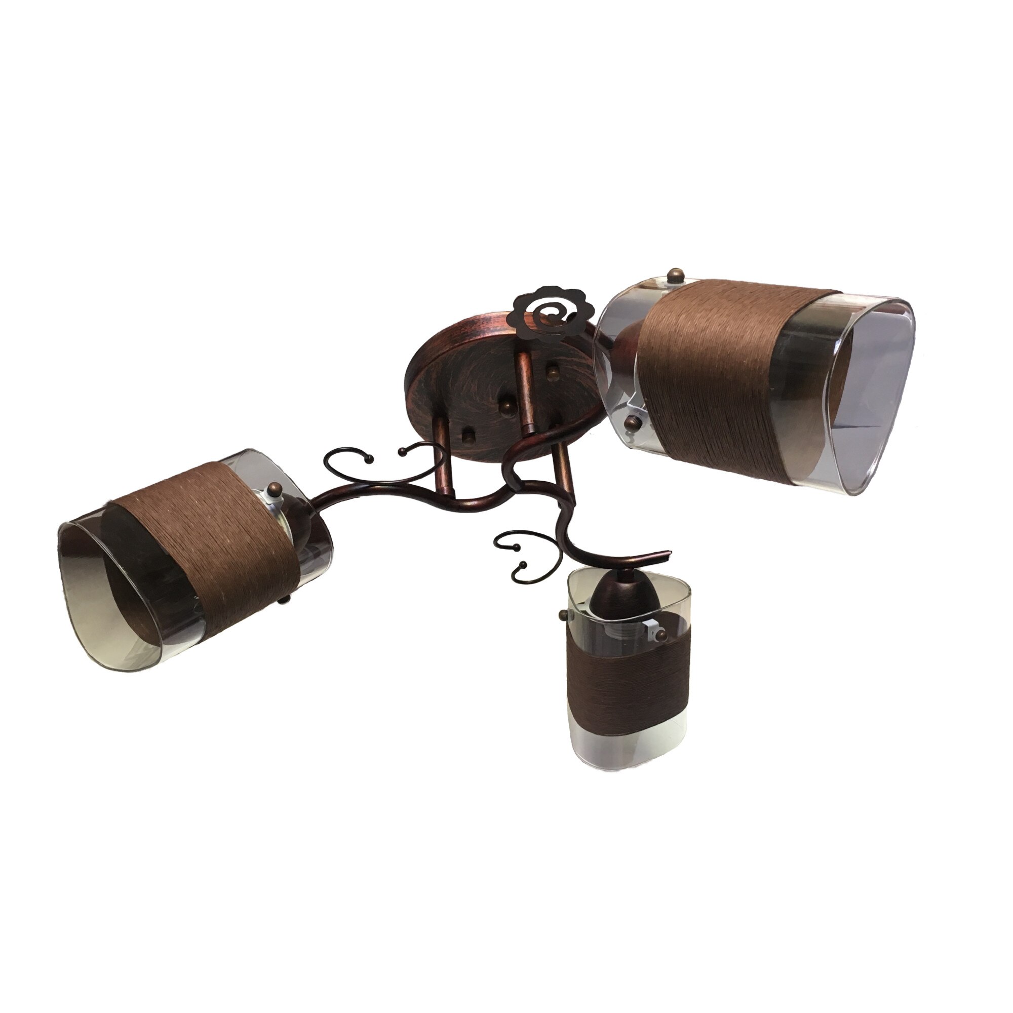 Lustra DC 8091/3, 3*E27, abajur fumuriu ornament maro, schelet maro