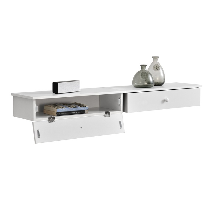 Set 2 bucati raft de perete Infinity2 cu compartiment pentru depozitare, en.casa, 50,6 x 26 x 12,6 cm, PAL, alb