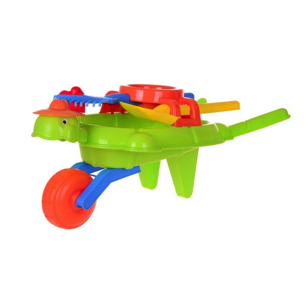Roaba din plastic Mochtoys cu unelte pentru joaca in nisip, verde