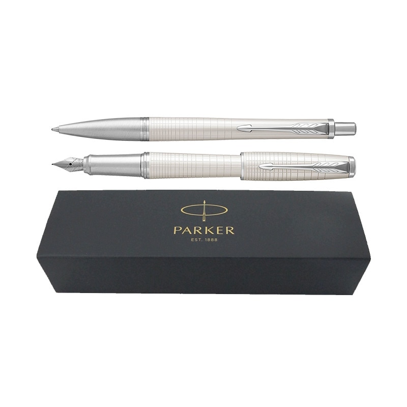 Set pix+stilou Parker Urban Royal Premium alb perlat cu accesorii cromate