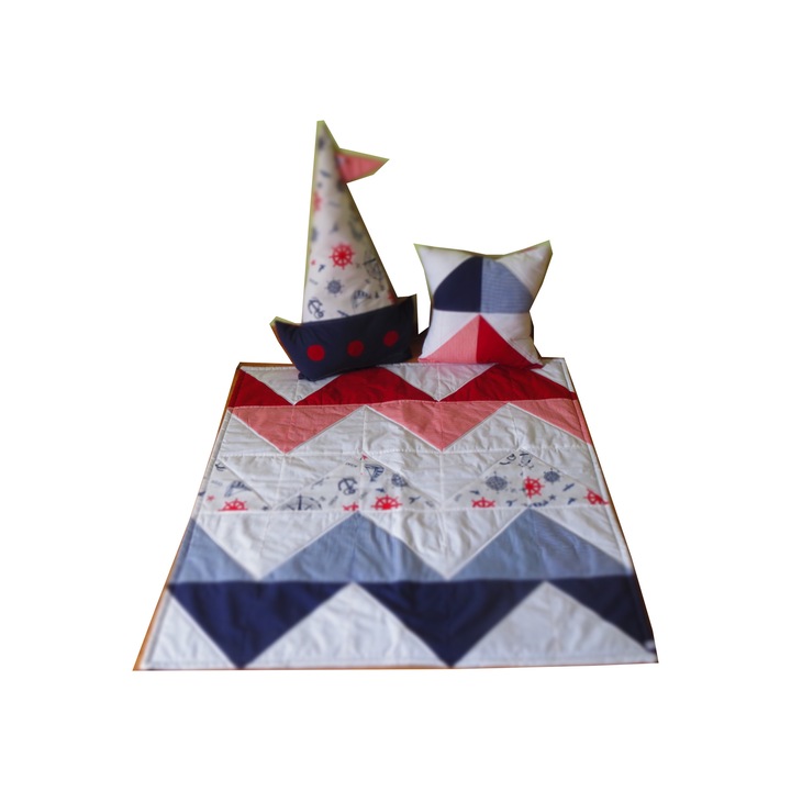 Covoras de joaca patchwork Marinar, 2 Pernute decor, Multicolor, 120 cm x 120cm x 5 cm