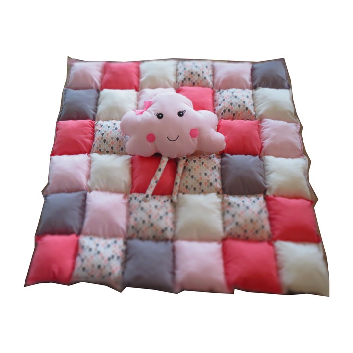 Covoras de joaca patchwork , Pernuta norisor, Multicolor, 120 cm x 120cm x 5 cm