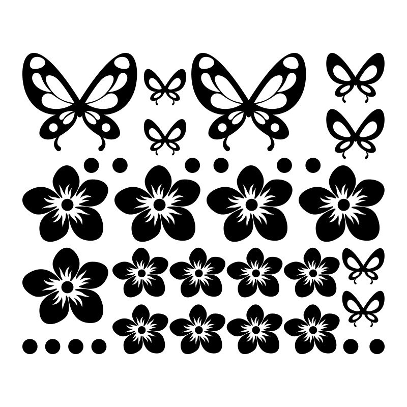 Sticker Auto - Smaer - Set de fluturi si flori - 60cm * 50cm - Negru