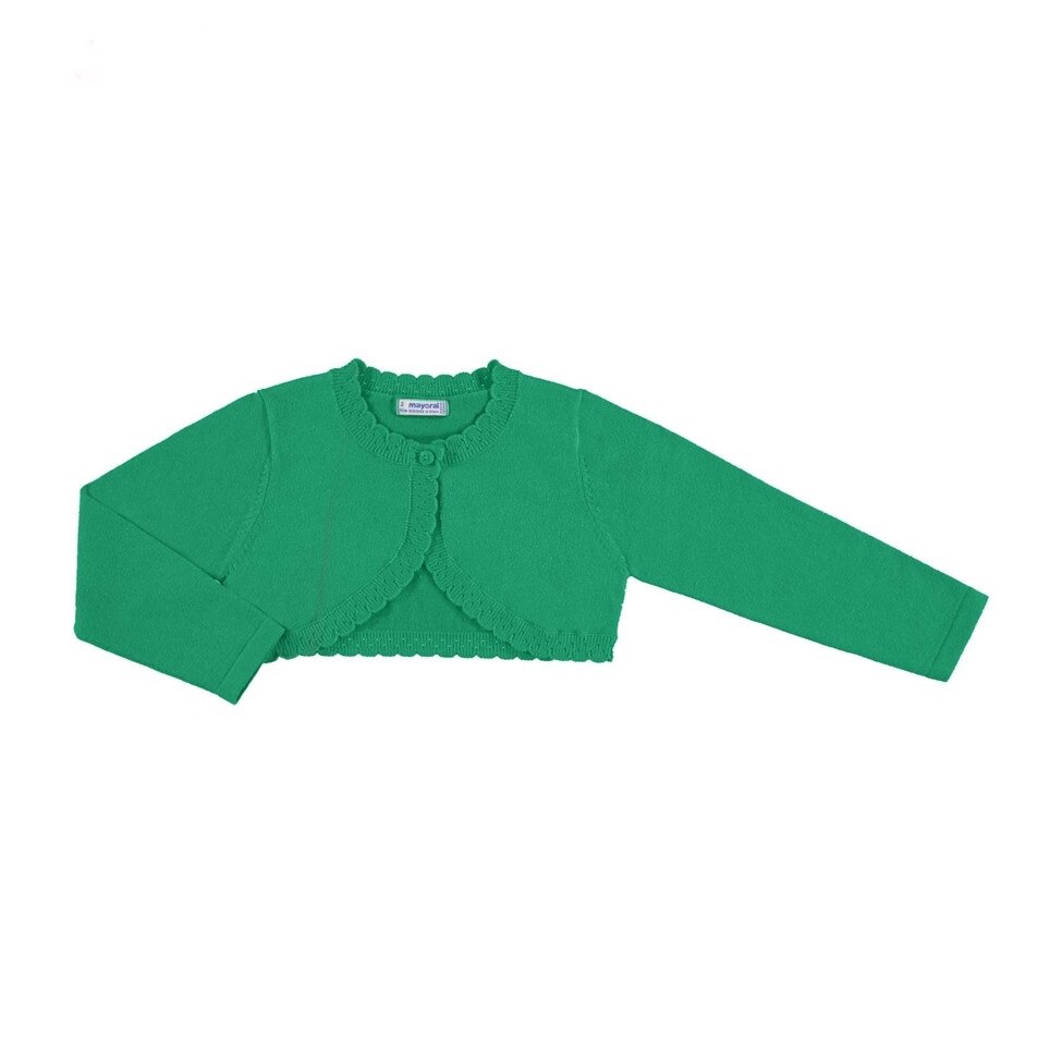 Cardigan Mayoral tip bolero cu maneca lunga din tricot, Verde