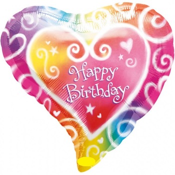 Balon folie inima multicolor Happy Birthday 45cm Balon folie inima multicolor Happy Birthday 45cm