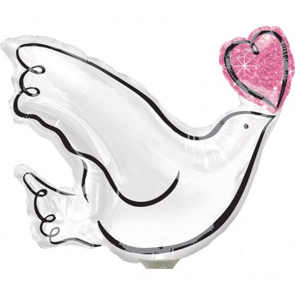Balon folie mini porumbel cu inima 28 cm