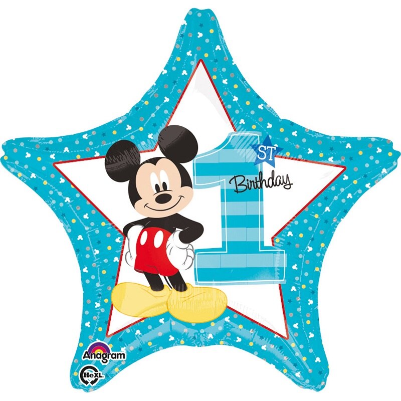 Balon folie stea Mickey prima aniversare / 1st Birthday 43cm