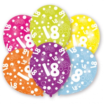 Set 6 baloane latex imprimate 18 ani majorat 27.5cm Set 6 baloane latex imprimate 18 ani majorat 27.5cm